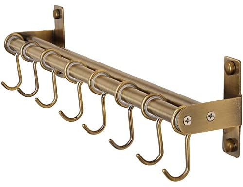 Dseap Pot Rack - Pots and Pans Hanging Rack Rail with 8 Hooks, Double Bars, Pot Hangers for Kitchen, Wall Mounted, Bronze