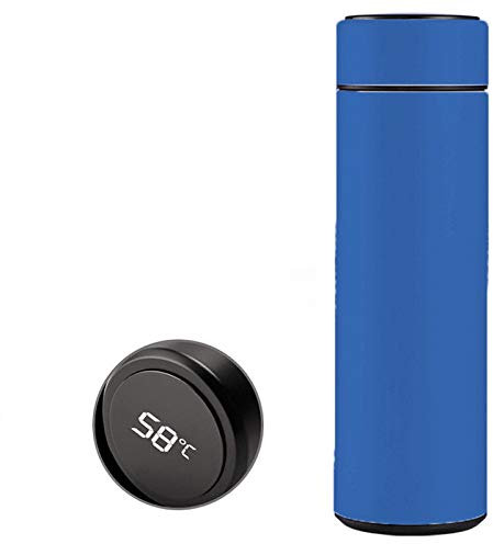 Hovico Intelligente Temperaturanzeige, vakuumisolierte Isolierflasche Thermosflaschen, auslaufsicher, Edelstahl-Thermoskanne, hält kalt 12 Stunden, hält warm 24 Stunden, 500 ml (blau)