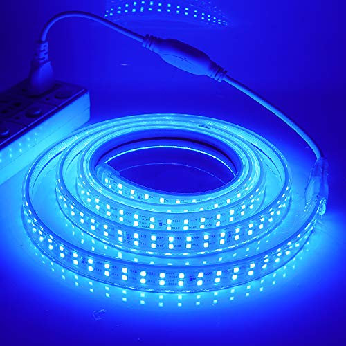 XUNATA Doppelreihe Blau LED Strip Streifen, 220V 2835 SMD 180leds/m IP65 Wasserdicht, Flexibel LED Lichtband Seil Licht Schlauch für Hausbeleuchtung Dekor Bar (Blau, 6M)