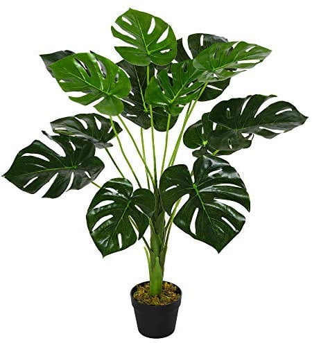 Outsunny Monstera Artificiale in Plastica con 13 Foglie, Pianta Finta con Vaso per Interno ed Esterno Alta 85cm