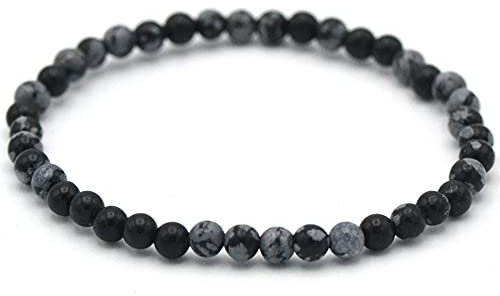 Miracles Minéraux Bracelet perle ronde 4 mm fin et discret, pierre naturelle, création artisanale française, plus de 60 choix (Obsidienne neige 4 mm)