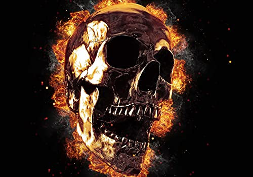 wandmotiv24 Fototapete Totenkopf Metall gold Feuer, M 250 x 175 cm - 5 Teile, Wanddeko, Wandbild, Wandtapete, schwarz Gothic Halloween M6805