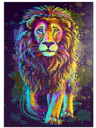 MyPuzzle Künstlerisches, neonfarbenes Porträt eines Löwen im Stil der Pop-Art - Premium 100 Teile Puzzle - MyPuzzle Sonderkollektion von Puzzle Galaxy