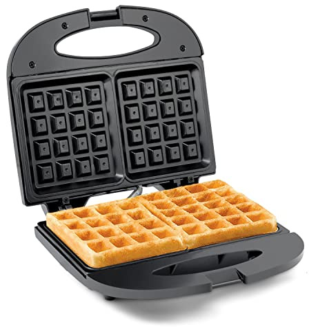 Elite Gourmet Maxi-Matic Electric Nonstick Belgian Waffle Iron Snack Maker Machine, Breakfast, Sandwiches, Compact & Portable, 2 Slice, Black