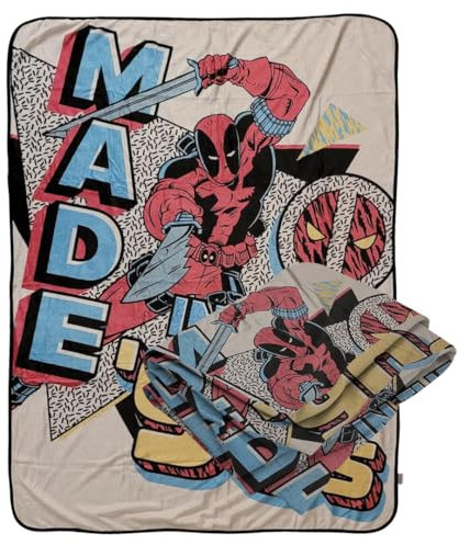 Bazillion Dreams Marvel Deadpool Fleece-Überwurfdecke für Erwachsene und Kinder, hergestellt in den 90er Jahren, weich, bequem, Maße: 152,4 x 114,4 cm