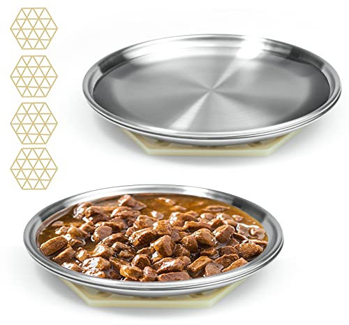 Stainless Steel Cat Dishes for Food and Water Bowls for Small Pets -4 Sets Flat Style