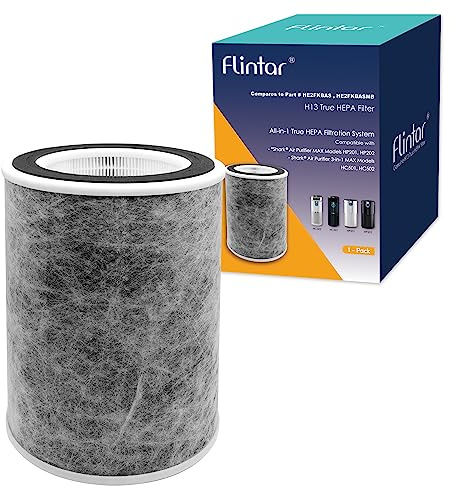 Flintar True HEPA Replacement Filter, Compatible with Shark Air Purifier Max Models HP201, HP202, UA205, AP1000 and 3-in-1 Max Models HC501, HC502, Compares to Part # HE2FKBAS and HE2FKBASMB, 1-Pack