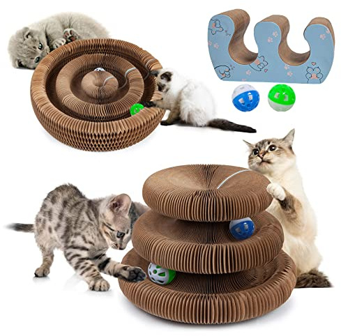 Double-Layer Kitty Kurlz Cat Toys, Shape-Shift Accordion Scratchers | Cardboard Circle Scratcher, Interactive Enrichment Toy for Indoor Cats, Accordion Design, Boredom Relief & Multi-Cat Homes