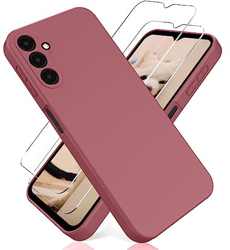 YiKaDa - Hülle Kompatibel mit Samsung Galaxy A14 4G / 5G + [2 Stück] Schutzfolie, Ultradünnes Weiches TPU Silikon Schutzhülle - Tiefes Rosa