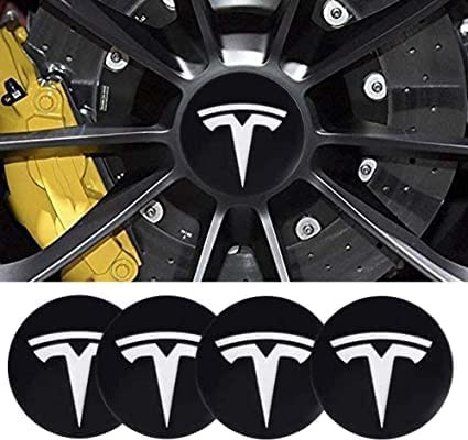 HEYCE 4 x 56 mm Logo Wheel Center Cover Badge Logo Autocollants Convient pour Tesla Model 3 X Y S, 3D Wheel Center Hub Caps Car Logo Stickers,A