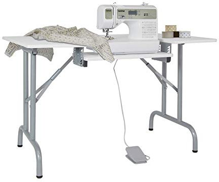 Sewing Online Folding Sewing Table - White Top with Silver Legs - Adjustable Platform, Folding Legs for Easy Storage & Transport | Quilting Table/Computer Desk - 13373
