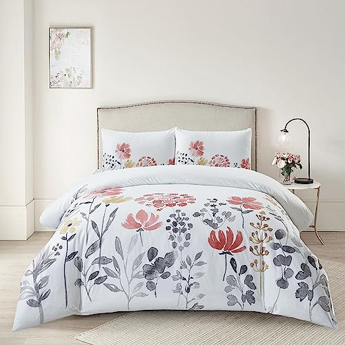 Style Quarters 3pcs Queen Size Microfibre Duvet Cover Set Summer Floral Duvet Cover Queen Include 1 Duvet Cover 90x90 and 2 Pillowcases 20x26(Toile Garden)