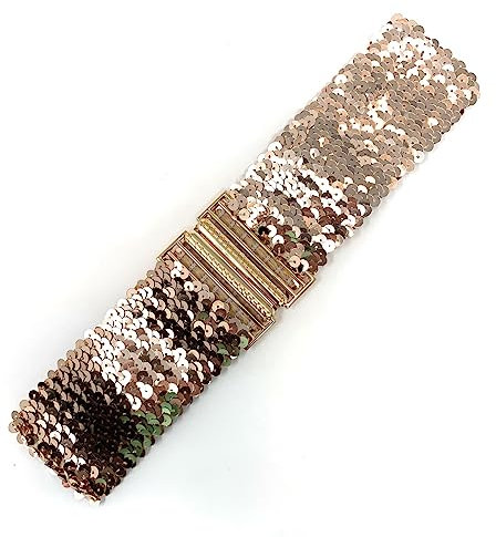 Cadoline Cinturón de lentejuelas de oro rosa para mujer con elástico y corsé con banda de cintura con hebilla dorada