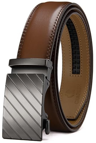 CHAOREN Leder-Ratschengürtel für Herren, anpassbare Passform, müheloser Stil (35 mm), Köperbindung - Braun, 90 cm/105 cm Taille