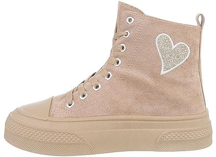 Ital Design Damenschuhe Freizeitschuhe Sneakers High, PC195-, Textil, Hellbraun, Gr. 38
