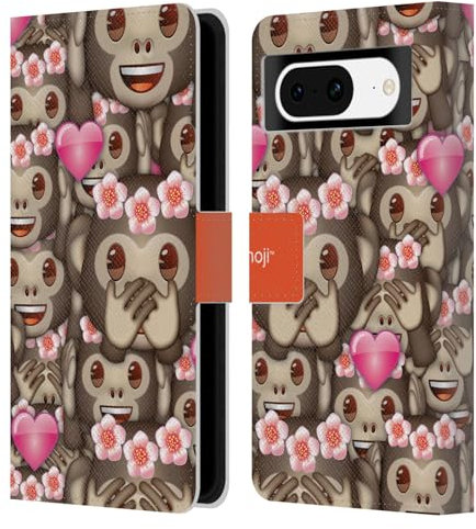 Head Case Designs Offizielle Emoji® AFFE Full Patterns Leder Brieftaschen Handyhülle Hülle Huelle kompatibel mit Google Pixel 8
