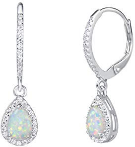 FANCIME Opal Ohrringe 925 Sterling Silber für Damen - Tropfen Opal Zirkonia Creolen Hängend - Geschenke Schmuck für Frauen Mädchen