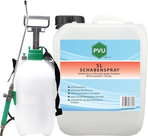 PVU Schabenspray 5 Liter + Sprüher | Hochwirksames Spray gegen Schaben | Schonendes Schaben Bekämpfung Gift | Kakerlaken Spray Küche auf Wasserbasis