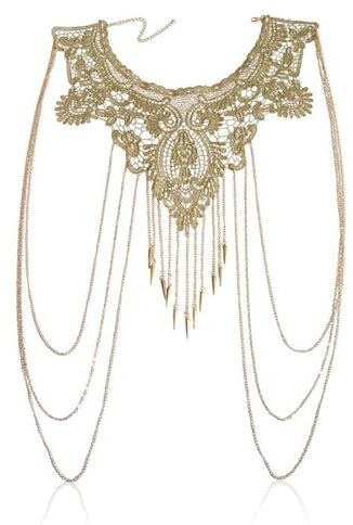SCJJZ Körperketten,Mehrschichtige Halskette mit Quasten aus Goldspitze als Körperkette