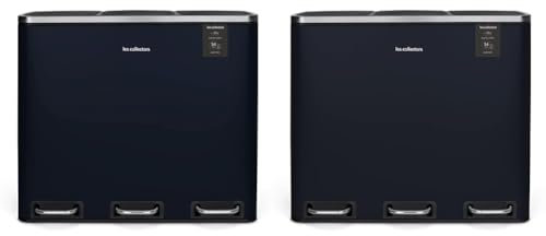 Les Collectors N°986, Papelera de Reciclaje o Basura, 3 contenedores Capacidad 54 L 3x18litros, Acero Inoxidable, Pedal en Acero, Antideslizante, Azul Oscuro, Acabado Mate (Paquete de 2)