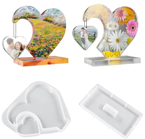 Ownkim Cornice in Resina Epossidica, Stampi in Silicone a Forma di Cuore per Resina Epossidica 3D, Set da 2 con Supporto - Ideali per Creazioni Artistiche, Regali Fai da Te e Decorazioni Domestiche