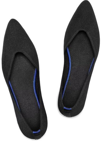 Frank Mully Flache Damenschuhe, Klassische Flache Schuhe mit spitzer Zehenpartie, gestrickte Abendschuhe, weiche Flache Schuhe für Damen, bequem und elegant, Schwarz, 40 EU