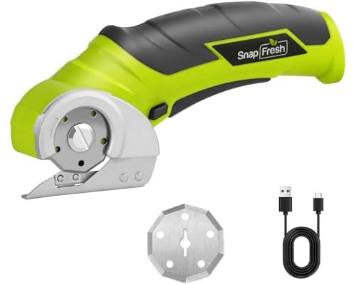 Cutter Rotatif SnapFresh Ciseaux Électriques Sans Fil SnapFresh 4V Mini Cutter Électrique, Coupe-Rotative, Coupe-Tapis et Carton av Lame de Rechange