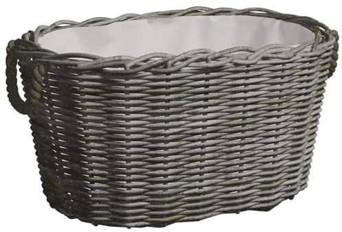 Rantry Holzkorb mit Tragegriffen Kaminholzkorb Brennholzkorb Holztrage Kaminkorb Holzkorb für Kaminholz Aufbewahrungskorb 60x40x28 cm Grau Weide
