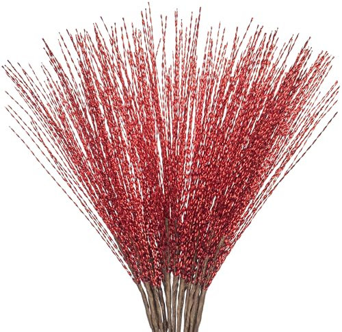 KI Store 20 Stück deko Zweig Weihnachten äste künstlicher weihnachtszweig 45cm kein Glitzer bastelzweige dekozweig Stem Mistelzweig für Weihnachts deko Haustiere (Rot)