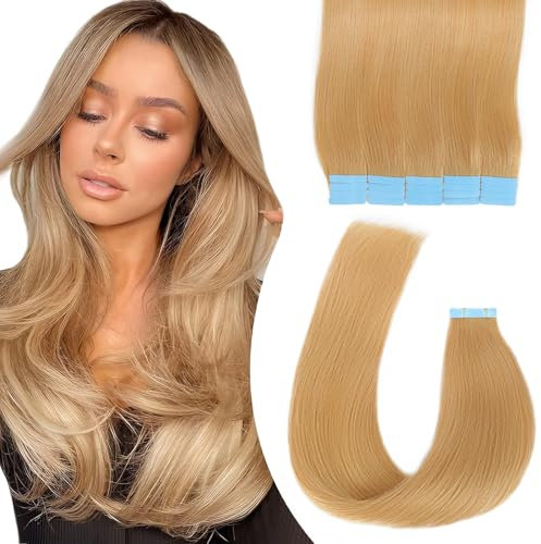 Tape Extensions Echthaar Extensions Echthaar Tape In Extensions Echthaar 50 cm 50g Remy HaarverläNgerung Echthaar Invisible Seidig Gerade Skin Weft 20pcs #27 Dunkelblond