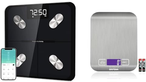 Etekcity Smart Bathroom Scales for Body Weight, Accurate to 0.05lb (0.02kg) Digital Weighing Scales & GRIFEMA GA2002 Digital Kitchen Scales, Food Weighing Scales with LCD Display, (1g/5kg)
