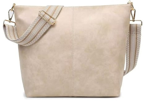 HAIWILL Umhängetasche Damen Große Crossbody Bag Damen mit Breiter Gurt Leder Hobo Bag Shopper Tasche Retro Schultertasche Handtasche für Alltag, Büro, Schulausflug und Einkauf (Groß- Beige)
