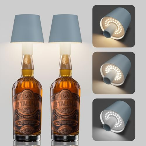 Aipsun 2 pezzi lampada bottiglia ricaricabile,lampada da tavolo senza fili blu,Controllo Touch da 3 Modalita Temperatura di Colore, Dimmerabile, per Soggiorno, Ristorante