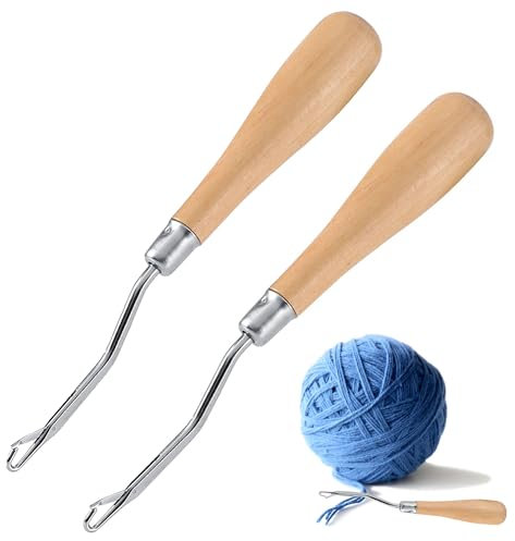 Knüpfhaken, 2 Stück Holz-Häkelnadel, Knüpfnadel Set Mit Ergonomischem Griff für Haar, Stricken und Häkeln - Ideal für Anfänger