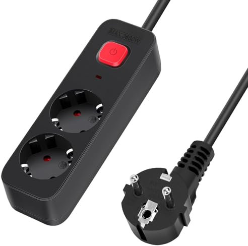 2-Fach Steckdosenleiste mit Schalter, 1,5m Länge, 3G und 1,5mm² Kabel, ideal für den Hausgebrauch und elektrischen Schutz.