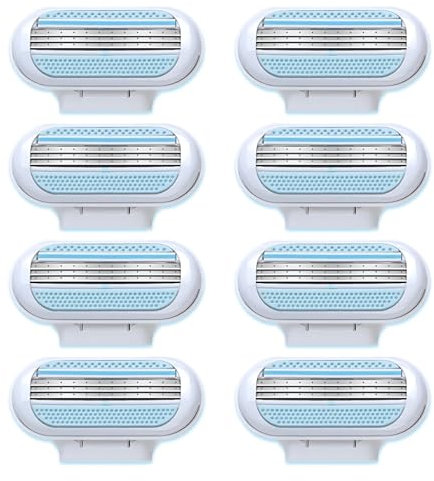 8 Pezzi Lamette di Ricambio Premium per Rasoio da Donna, Lame per Rasoio da Donna Universali a 3 Lame con Striscia Idratante Skin Cushion, per una Rasatura Fluida Profonda Duratura(Blu)