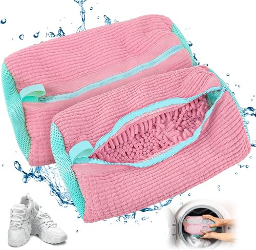 Sacchetti per Scarpe Lavanderia Sacchetto Scarpe Lavatrice Scarpe, 2 pezzi, per Lavatrice, Anti-Deformazione, Riutilizzabile e Resistente, Biancheria, Scarpe a Rete, per Scarpe da Ginnastica (Rosa)