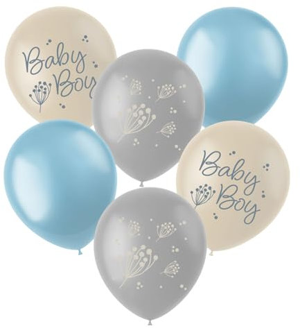 Folat 24987 Baby Shower Deko, Babyparty, Blau, WeißLatexballons- Blooming Baby Boy - 33 cm - 6 Stück