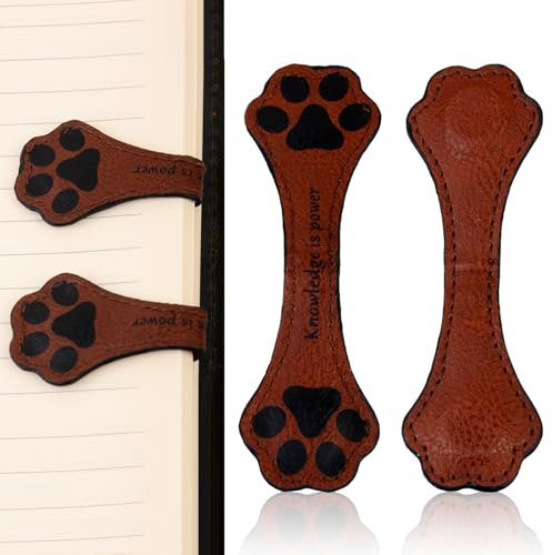 Gsrhzd Magnetisches Lesezeichen Leder, 2 Stück Retro Leder PU Magnet Lesezeichen Buch Seitenhalter, Personalisierte Pfote Magnetische Lesezeichen Niedliche Lesen Zubehör für Frauen （Braun）