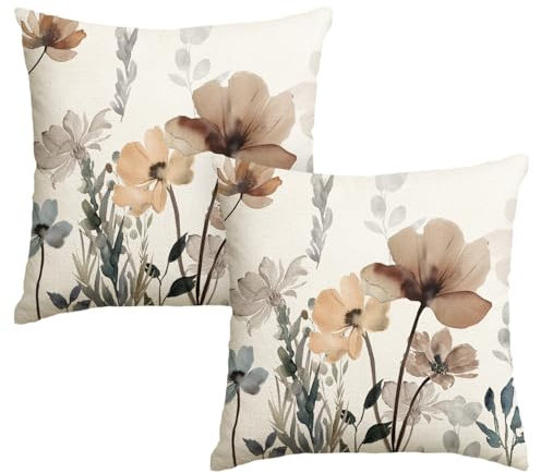 Artoid Mode Wilde Blumen Geometrische Muster Frühling Kissenbezüge 2er Set, 50x50 cm Sommer Saisonnal Zierkissenbezug Couch Wohnzimmer Deko