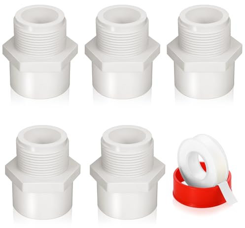 Boltigen 5Pcs White PVC Pipe Fittings, 2inch NPT Male Thread Pipe Fitting Adapter Connector, Pipe Coupling for Sch40 PVC Pipe, Socket x NPT Male