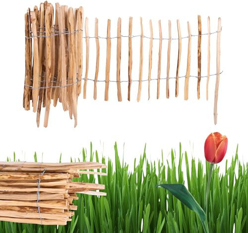 Ogrodzenia Wiklinowe Staketenzaun H:50 cm L:5m Lattenabstand 7-8 cm Gartenzaun Beetumrandung Haselnuss Holz Steckzaun Holzzaun Zaunelemente Rollzaun Rollboarder