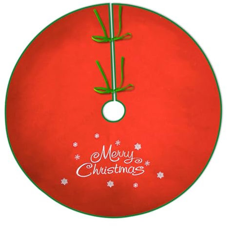 ROMISBABA Weihnachtsbaumdecke Schneeflockenmuster Øcm Roter Weihnachtsbaum Rock Aus Weichem Material Festliche Weihnachtsdeko Für Party Und Indoor Dekorativer Baumteppich Für Stimmungsvolle