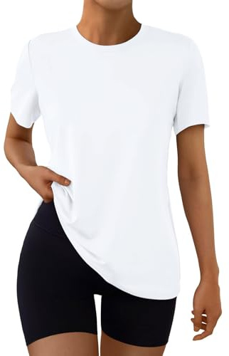 Suncife träningstoppar för kvinnor kortärmad gymtröjor sommar atletisk yoga lös passform t-shirts, Vitt, S
