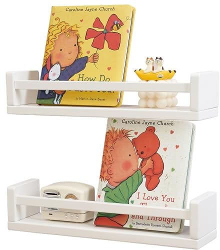 Bücherregal Kinder 2er set,40CM Weiß Nursery Bücherregale für Wand für Kinderzimmer, kleine Wand montiert Kiefer Holz Bücherregal für Baby Teen Jungen Mädchen Schlafzimmer Badezimmer Spielzeug