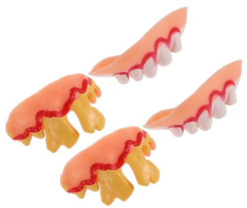 Healeved 4 Stück für Zahnprothesen schlecht Blut gefälscht Halloween-Reißzähne NEIN Falsche Zähne für eine Kostümparty Kostüm mit falschen Zähnen lustige Zähne PVC