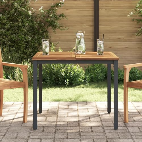 EMYRLXQW Outdoor Tisch Gartentisch 90x90x75cm Akazienholz massiv und Metall