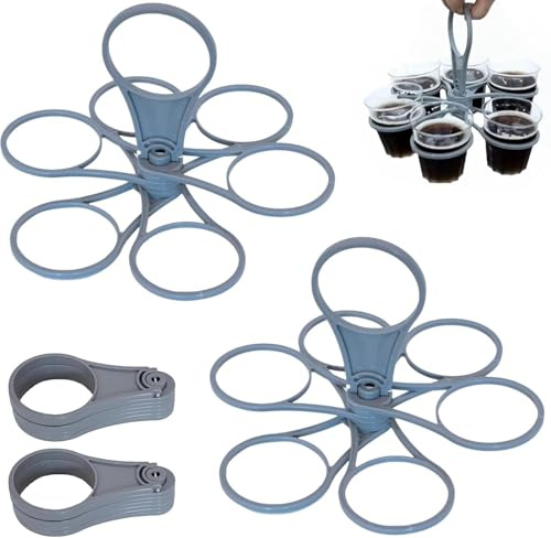 2pcs Coffee Carrier Drink Holder,Foldable 6-Cup Drinks Carrier,with Handle | Drinks Carrier Tray Holiday Portable with Handle for Car Festival Picnic Camping BBQ & Outdoor Parties (Grey)
