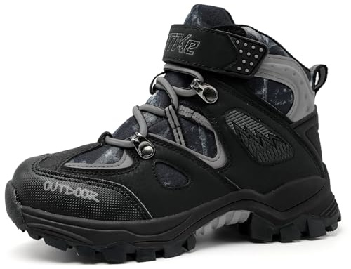 ELAPHURUS Kinder Winterstiefel Schneestiefel Warmfutter Wanderschuhe Jungen Stiefel Mädchen Baumwollschuhe Bequem Trekking Wanderstiefel,Camouflage Schwarz,38 EU