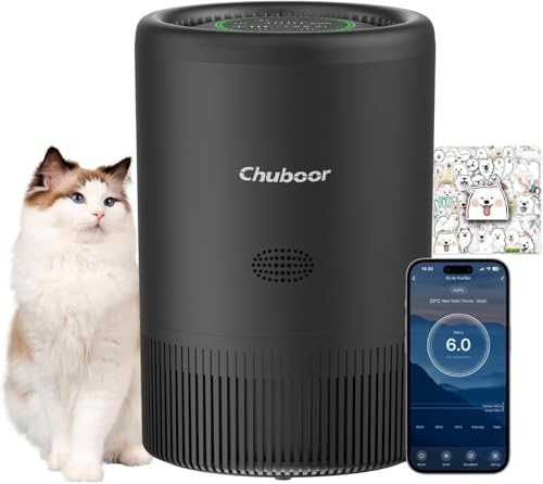 Luftreiniger Allergiker APP Steuerung Luftfilter Air Purifier CADR 305m³/h | 3 Geschwindigkeiten, 25dB HEPA gegen Schimmel, Staub und Tierhaare für Schlafzimmer bis zu 120m², Luftqualitätsanzeige